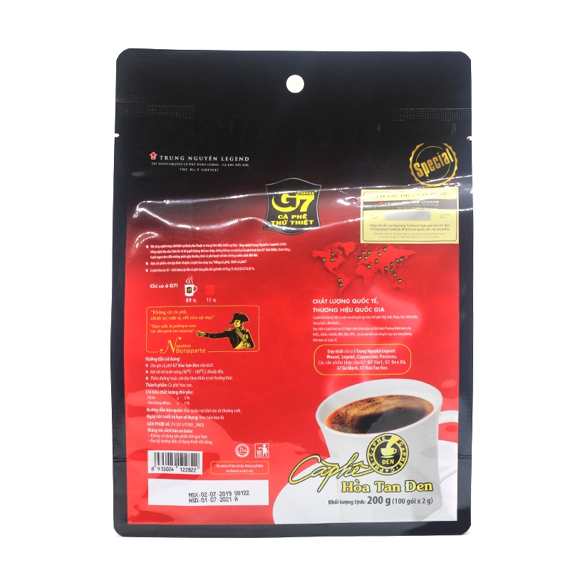 [SenXanh Emart] Cà Phê Đen Hòa Tan không đường Trung Nguyên G7 3in1 (gói x 2g)