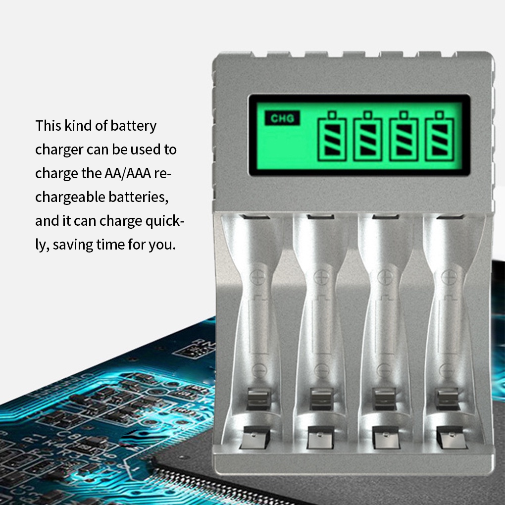 [house]4 Slots Battery Charger LCD Display Battery Charging Adapter AA AAA USB Portable Charger Supply