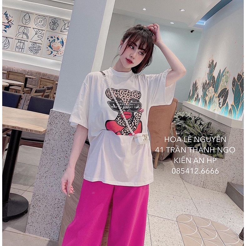 SET QUẦN SUÔNG HỒNG ÁO COTTON BÁO MANG KIẾNG TÚI ZIP CHUẨN SHOP B3