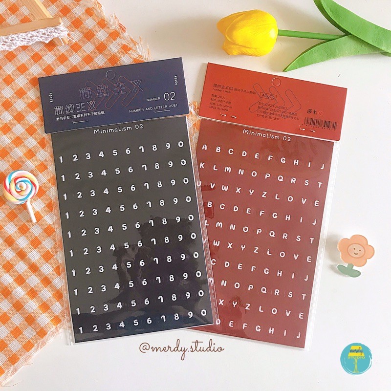 Set 2 tấm sticker số đếm và chữ cái trang trí bullet journal phong cách minimalism