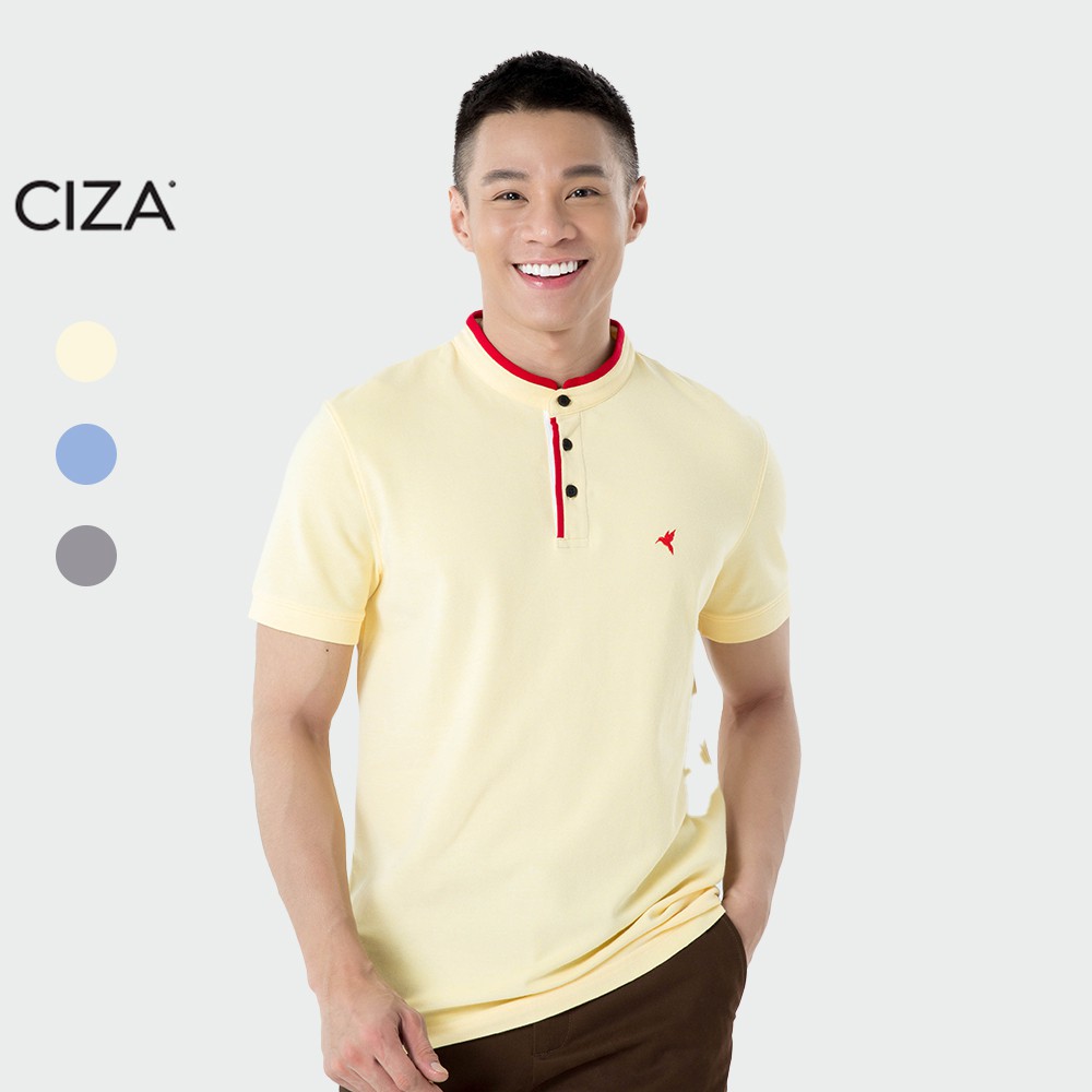 Áo Polo thêu ba màu ngắn tay cổ tàu thời trang nam CIZA APNR13 PL11040 phong cách đi làm đi học dạo phố du lịch