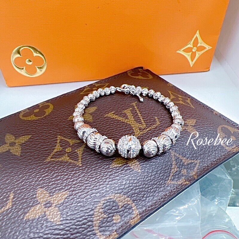 Vòng tay bi charm tròn mạ bạch kim Italy thời trang thanh lịch, Basic