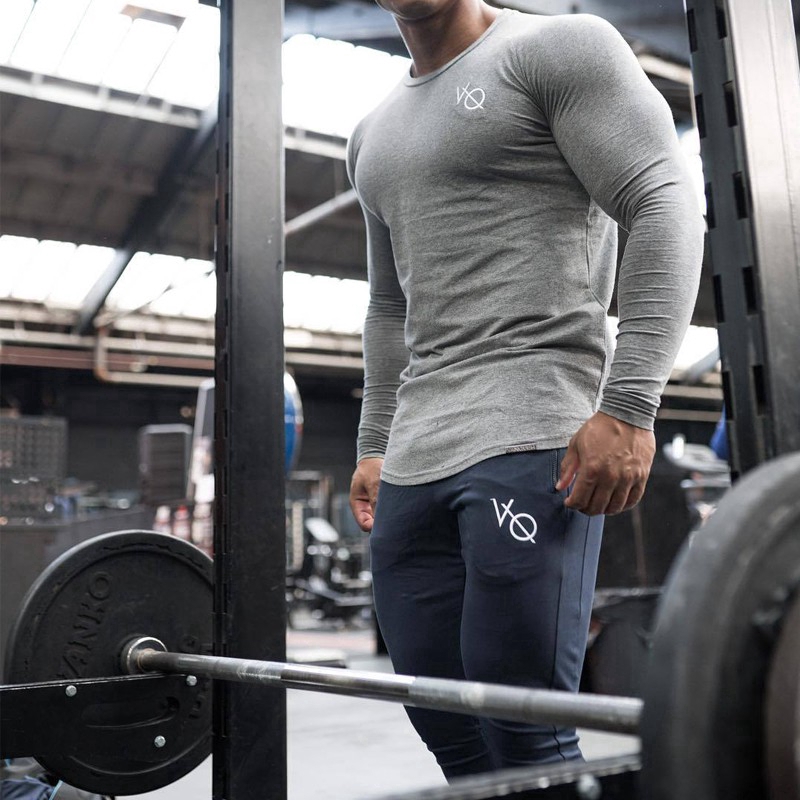 VQ Joggers Cotton Sports Fitness Pants Men's Fashion Zip pocket Casual Stretch Slim Comfortable Workout Trousers