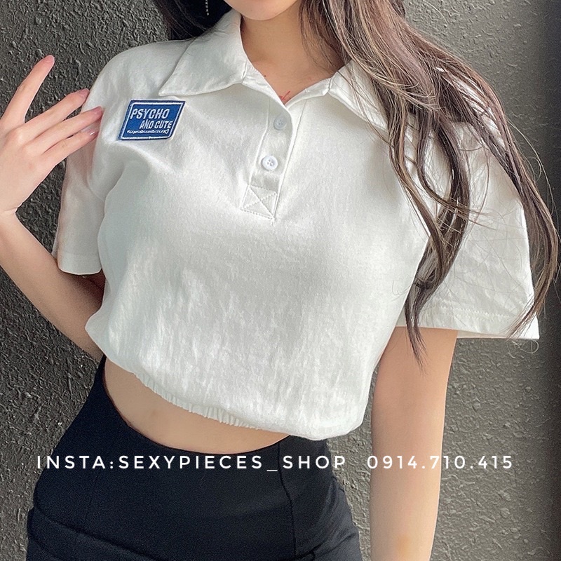 ✅Hàng sẵn/hình thật 100%-Áo croptop polo bo eo màu trắng | BigBuy360 - bigbuy360.vn