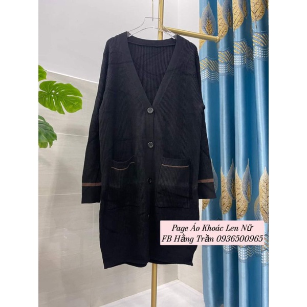 Áo khoác len cardigan nữ dáng dài hàng đẹp có cút túi viền.