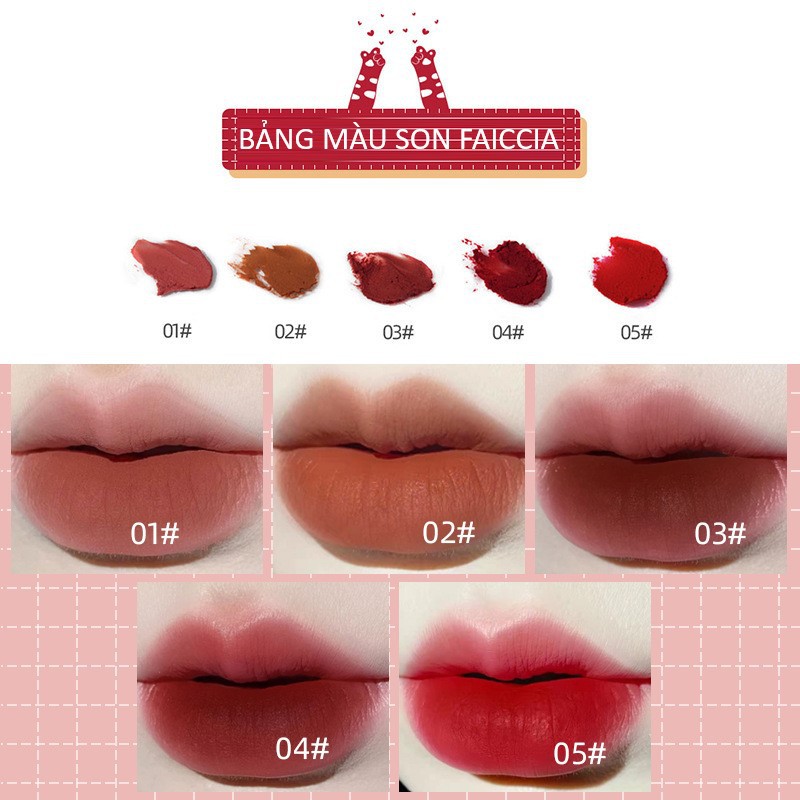 Son Faiccia chân mèo matte lip glaze chất nhung lì hàng nội địa Trung