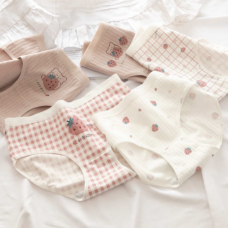 Set 5 Quần Lót Nữ Cotton  Set Cotton gân tăm Dâu hồng cạp chun mẫu PASANA008 | BigBuy360 - bigbuy360.vn