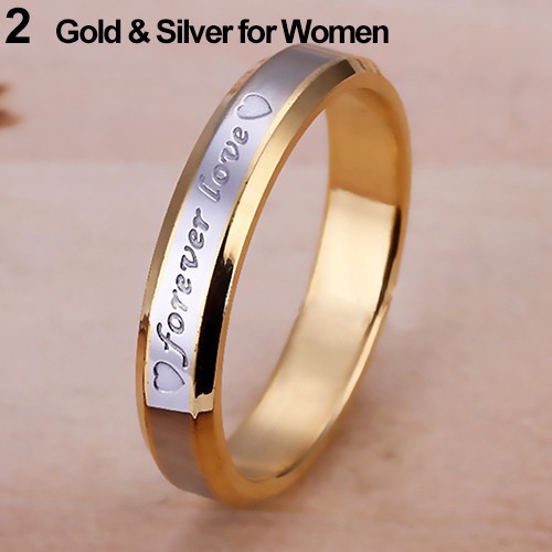 Nhẫn cặp vàng điêu khắc chữ &quot;forever love&quot; cho dịp đính hôn