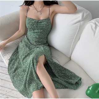 Đầm hoa nhí hai dây nhíu ngực