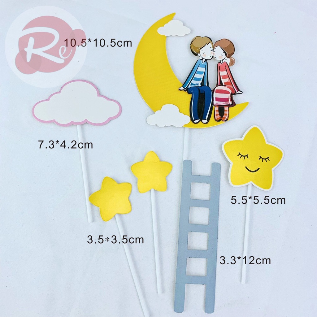 [SIÊU RẺ❤️] – SCG Cặp đôi ngồi trăng - Trang trí bánh sinh nhật bánh kem