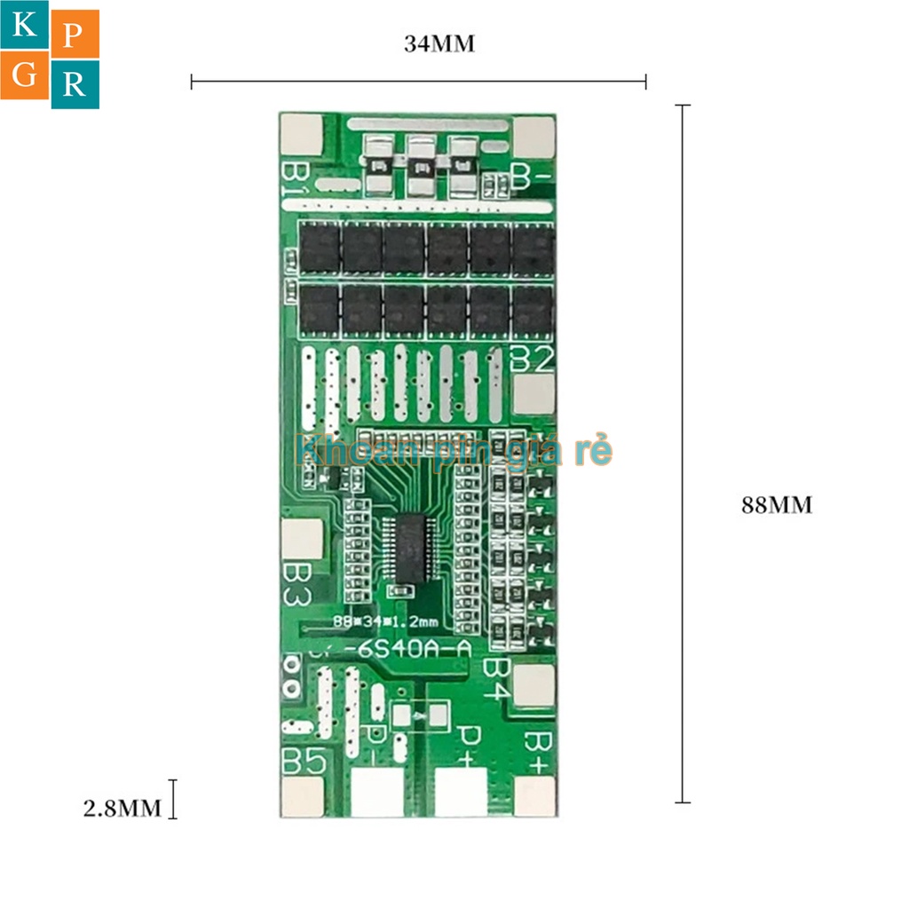 KPGR Mạch 6S 24V 40A BW bảo vệ pin Li-ion 3.7V