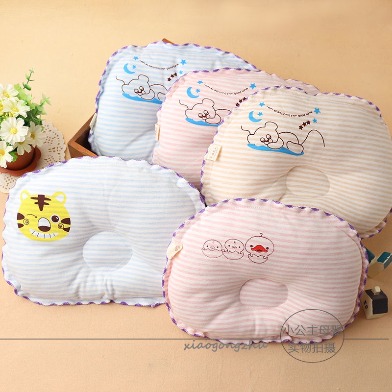 Gối Ngủ Định Hình Đầu Điều Chỉnh Tư Thế 24H Bằng Da Lộn Cotton Nguyên Chất Thoáng Khí Chống Bẹp Đầu Họa Tiết Hoạt Hình Cho Trẻ Sơ Sinh