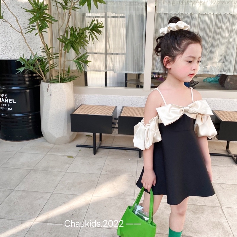 Váy đầm rớt vai chaukids cho bé gái