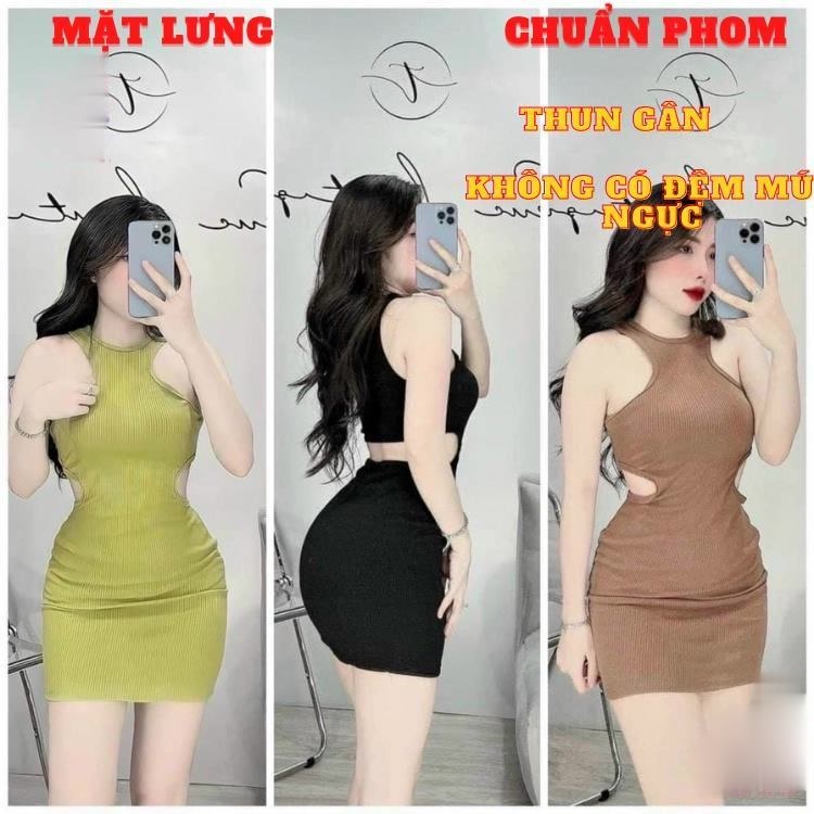 Váy đầm khoét hở eo lưng nữ 3 lỗ sát nách dáng ngắn ôm body thun gân mịn dự tiệc sang chảnh thời trang sexy alohashop91