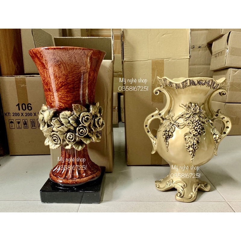 Bình hoa composite,Mỹ nghệ shop, decor, trang trí, quà tặng sinh nhật, tân gia, bình hoa giả, cao cấp mã chân vuông đồng