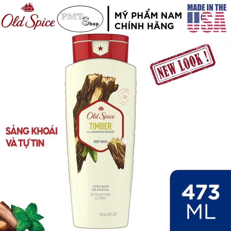 Sữa tắm nam Gel Old Spice 473ml Timber | Bearglove | Fiji | Wolfthorn | Pure Sport | Tắm gội 2in1 532ml