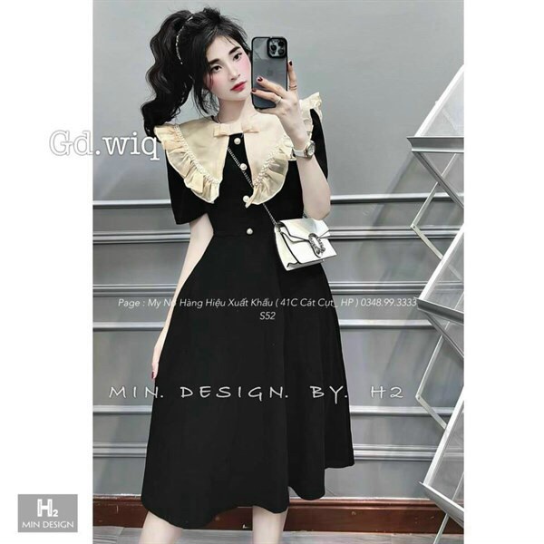 Đầm công chúa midi dáng dài đi chơi phong cách quý phái với thiết kế tay ngắn cổ tròn phối vành cánh tiên, chất vải kate