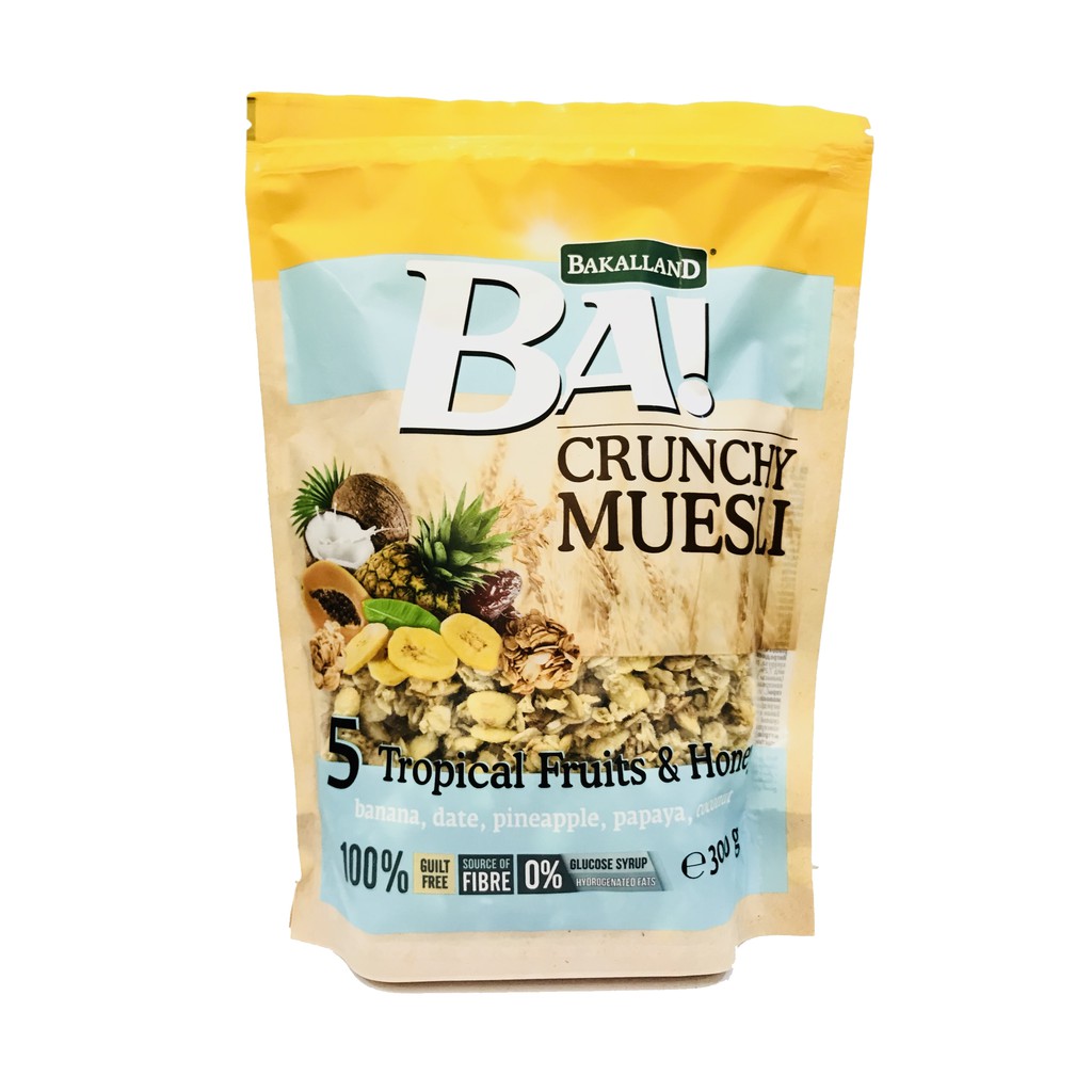 Ngũ cốc Trái Cây BAKALLAND Muesli giòn và trái cây nhiệt đới XANH BIỂN