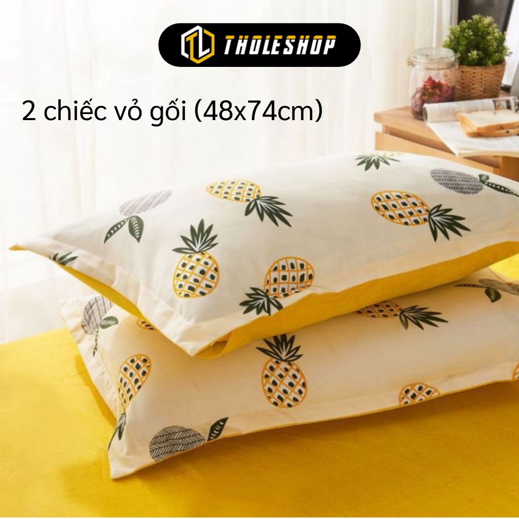 Bộ Chăn Ga Gối - Bộ 4 Món Ga Trải Giường 1m8, Vỏ Gói Cotton Poly Họa Tiết Dứa, Vịt 8129