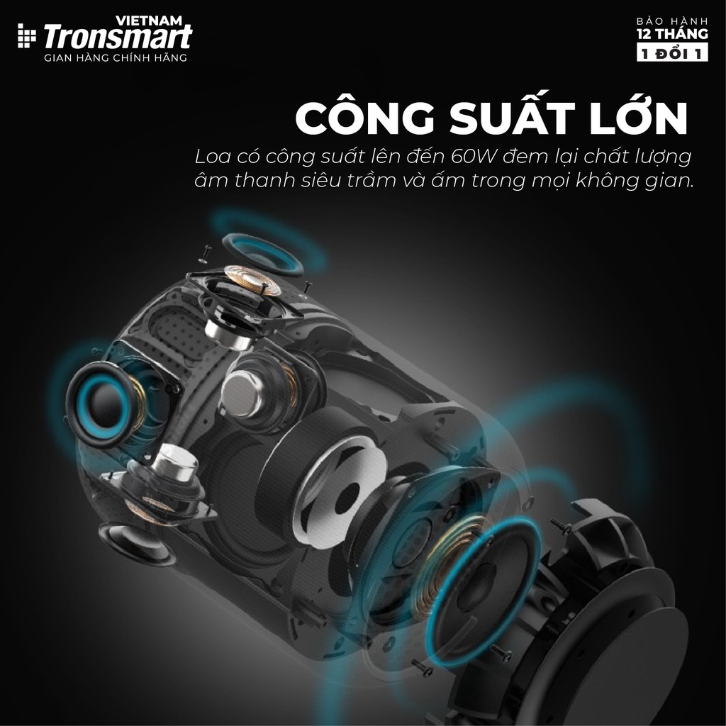 Loa Bluetooth 5.0 Tronsmart Element T6 Max | Công suất 60W | Ghép đôi 2 loa | Bảo hành 12 tháng.