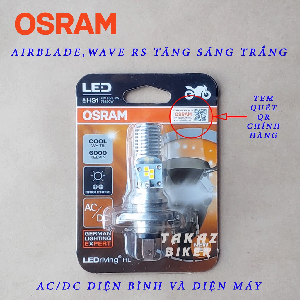 Bóng đèn LED OSRAM HS1 Moto NK400, Air Blade, Wave RS... Màu Bóng Trắng Hoặc Màu Vàng Phá Sương (chọn theo thuộc tính)