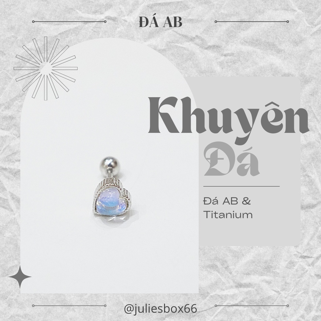 Khuyên Tai Đá AB Tím Trái Tim Màu Bạc Unisex Titanium Không Gỉ Không Ngứa Không Đen julies box 66
