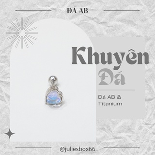   1 CHIẾC   BẤM  Khuyên Tai Đá AB Tím Trái Tim Màu Bạc Unisex Không Gỉ Sét Bông Tai Julies box 66 