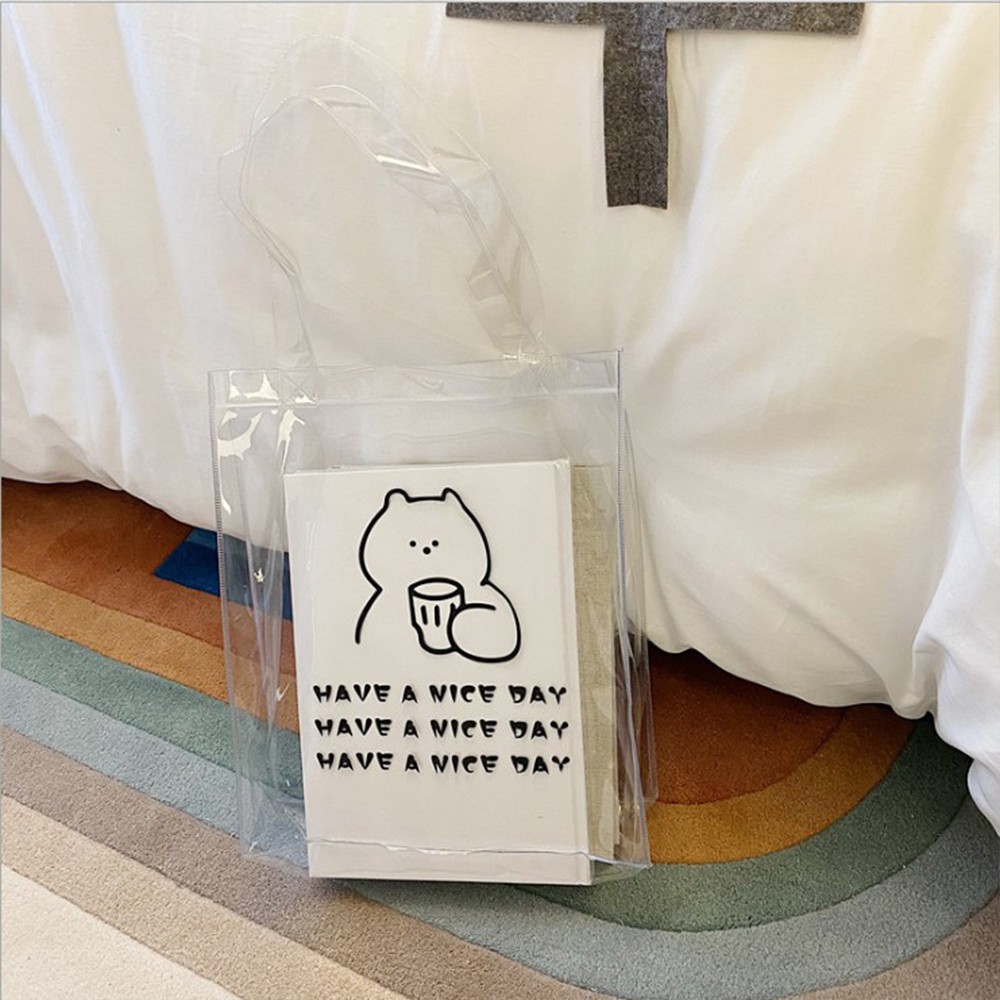 Túi xách plastic trong suốt hình gấu cầm ly tiện lợi ♥️ URI DECOR ♥️