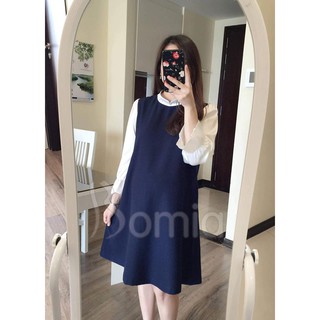 Váy bầu cổ tàu tay loe màu hồng hoặc xanh than