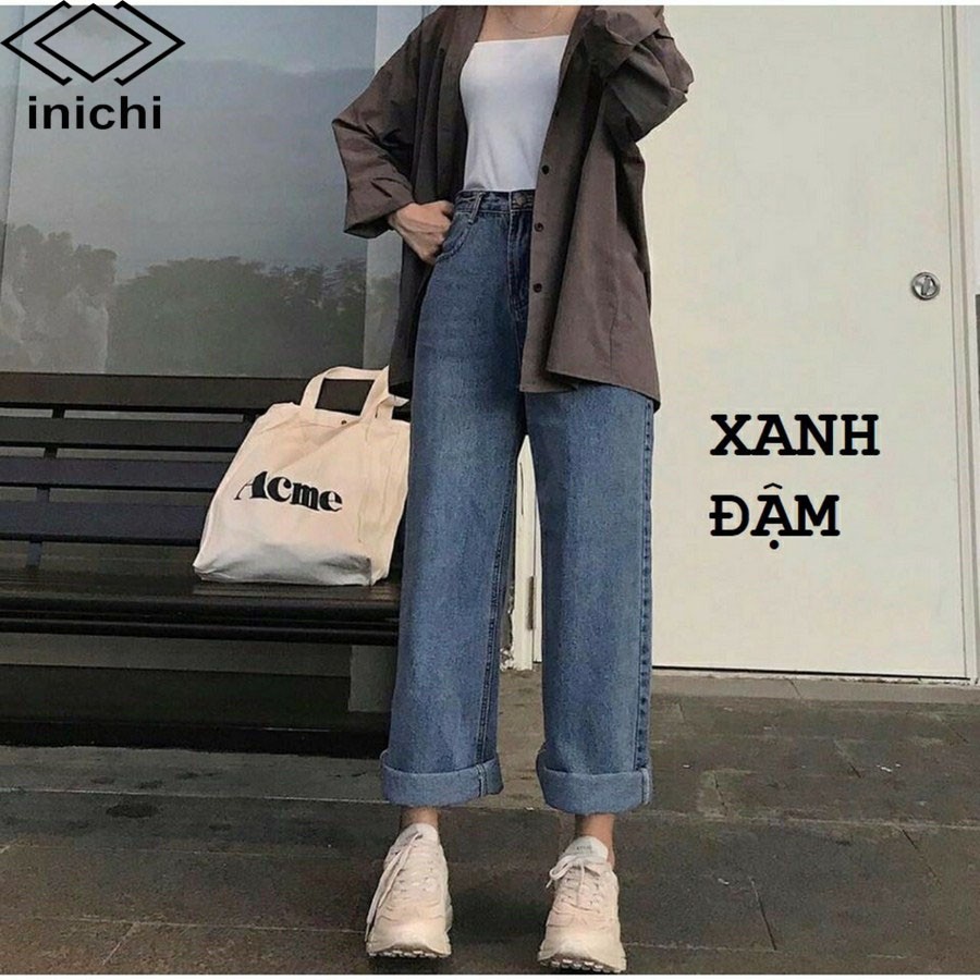 Quần Jean nữ INICHI Q853 ống rộng SIMPLE JEAN Unisex xanh nhạt vải jean cao cấp