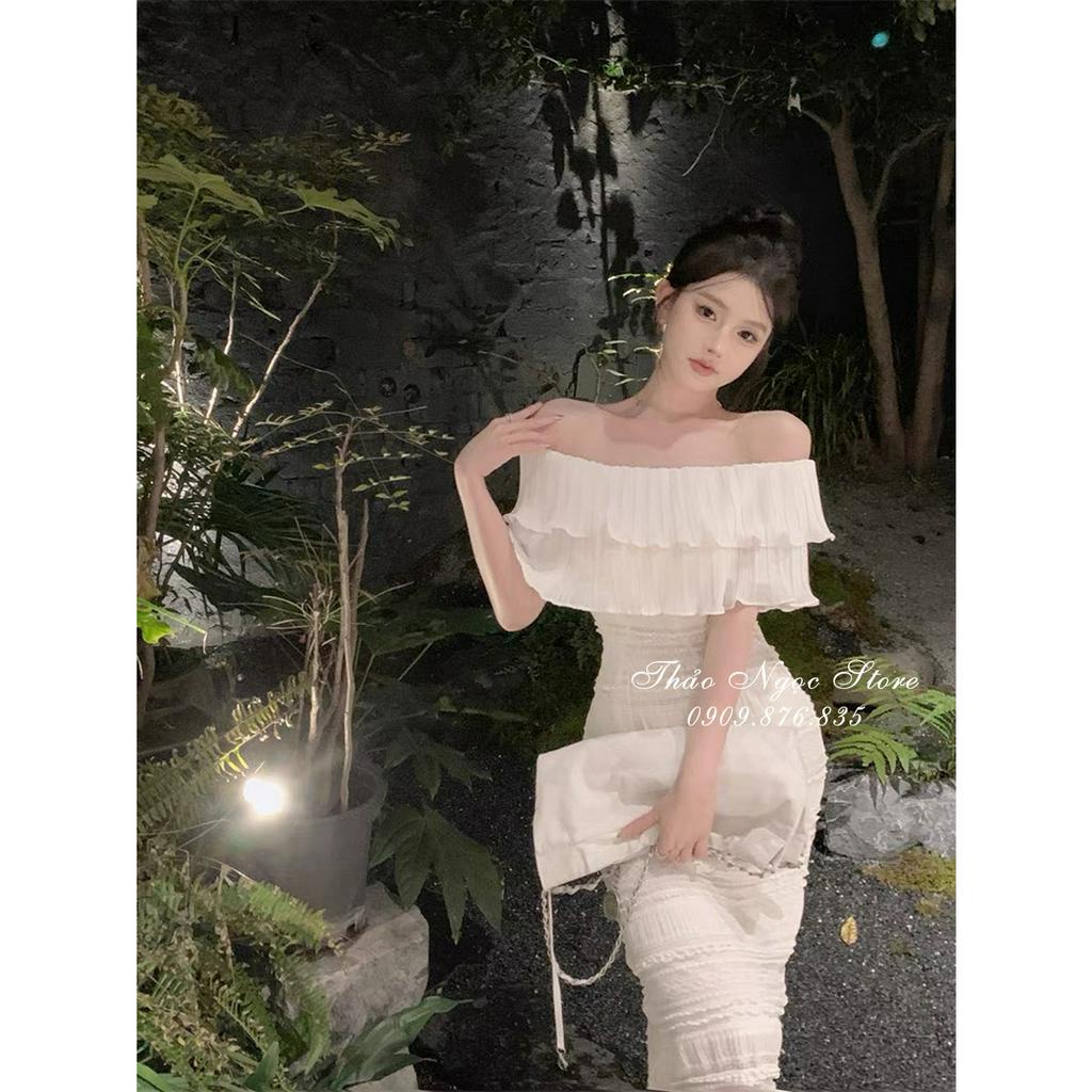 Đầm ren body bẹt vai phối bèo tầng, đầm trễ vai bèo!  THẢO NGỌC STORE