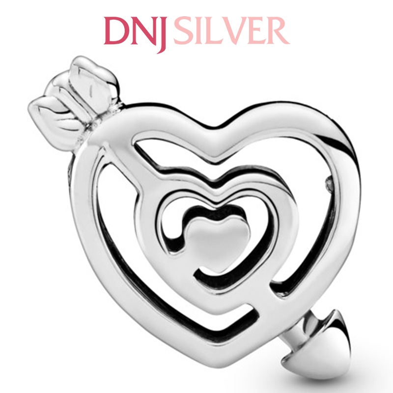 Charm bạc 925 cao cấp, hàng chuẩn bạc - Charm Openwork Heart Labyrinth &amp; Arrow thích hợp để mix vòng tay charm - DN258
