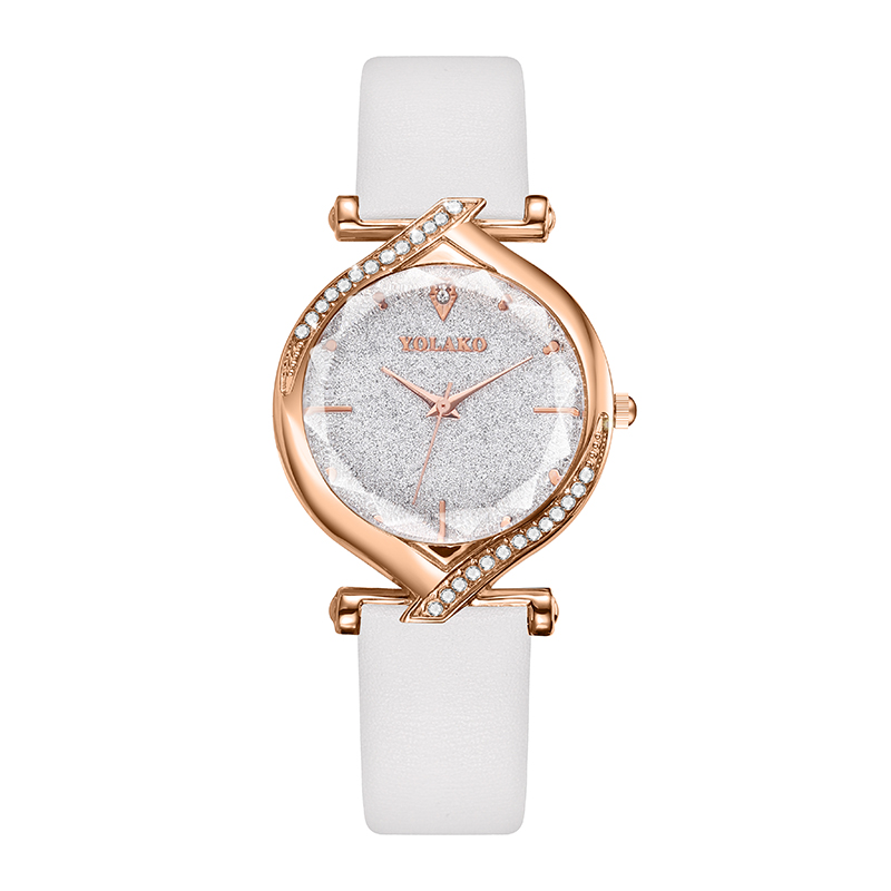 ZOLFA Elegant Pink Starry Sky Rhinestone Women Leather Watches Fashion White Ladies Quartz Wristwatch Analog Clock Exquisite Wrist Accessories Đồng hồ nữ