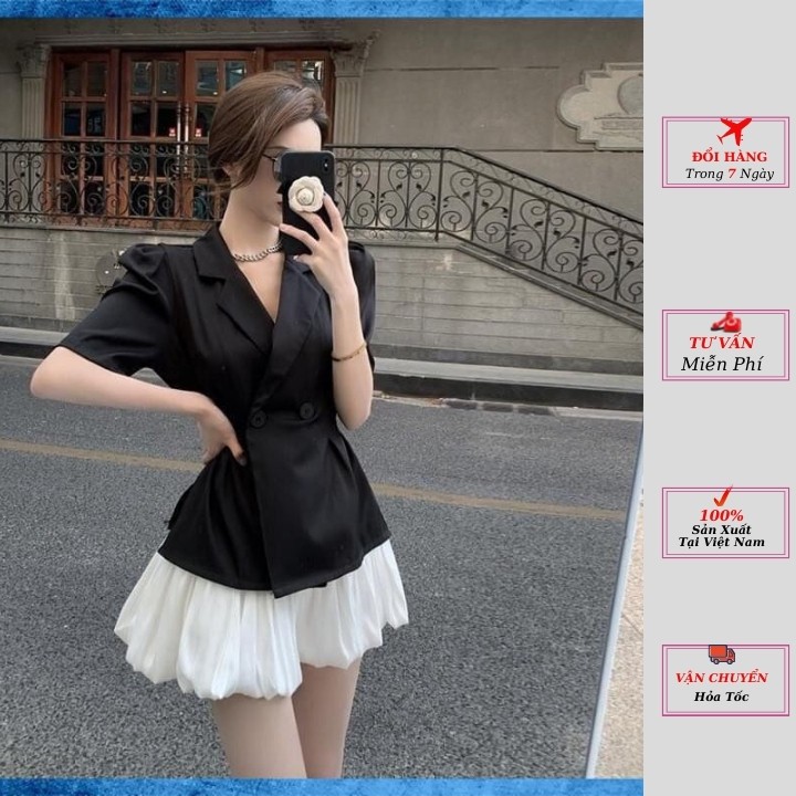 set áo vest nữ chân váy xòe màu trắng đen chuẩn hàng loại 1 cao cấp kiểu dáng hàn quốc phong cách YoLo-Fashion