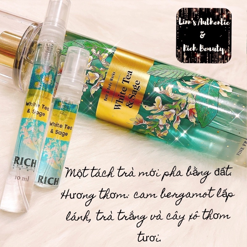 WHITE TEA &amp; SAGE - Xịt Thơm Toàn Thân Body Mist Bath &amp; Body Works