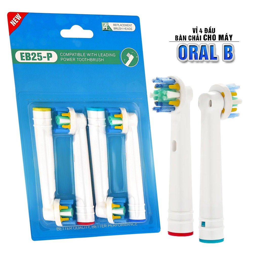 Set Bộ 4 đầu bàn chải đánh răng điện cho máy Oral B Braun EB, bàn chải lông mềm Minh House