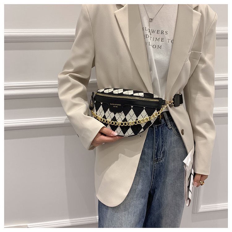 Túi Thể Thao Đeo Chéo Ngực / Hông Họa Tiết Hình Thoi Đơn Giản Thời Trang Cho Nữ