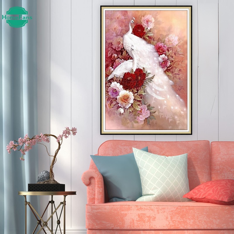 Bộ Tranh Đính Đá 5D Họa Tiết Chim Công Độc Đáo Kích Thước 60x90cm Dùng Trang Trí Nhà Cửa