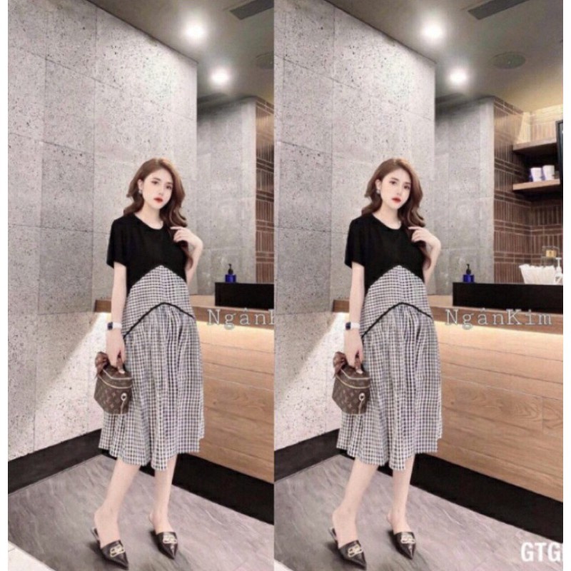Váy bầu thời trang thiết kế M126 chất Cotton freesize từ 45 đến 70kg