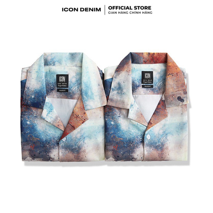 Áo Sơ Mi Nam ICON DENIM Tay Ngắn Cổ Bẻ Họa Tiết Họa Tiết Vẩy Sơn Watercolor Art Phom Xuông | BigBuy360 - bigbuy360.vn