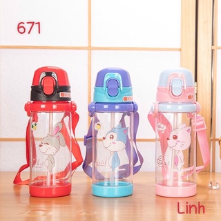 BÌNH NƯỚC HỌC SINH mã 671 có ống hút silicon siêu mềm dung tíc 500ml