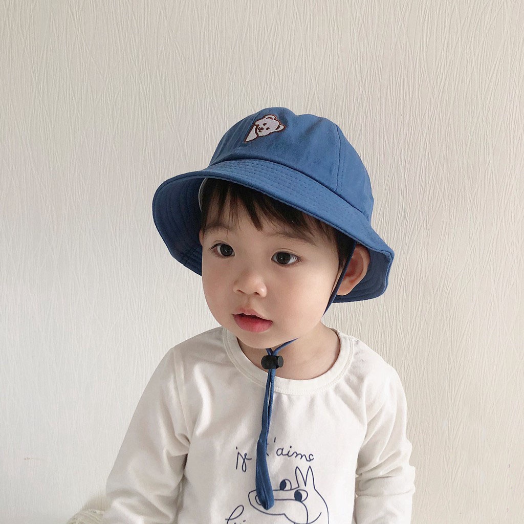 Mũ vành tròn cho bé thêu hình gấu siêu đáng yêu cho bé trai bé gái 6 - 24 tháng