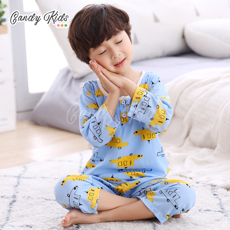 Bộ đồ ngủ vải lụa cotton thoáng khí cho bé trai và bé gái