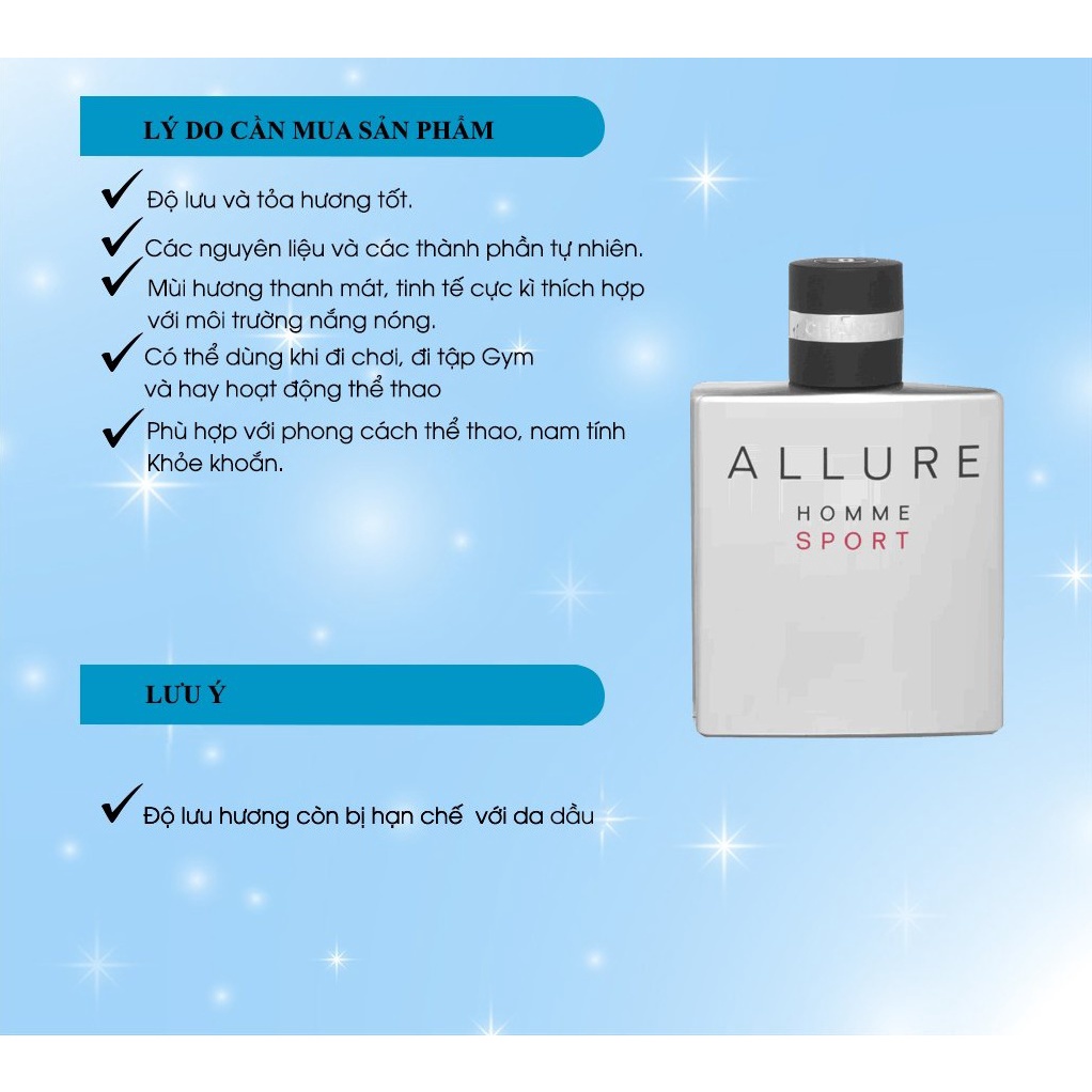 Nước hoa nam nữ Allure Homme Sport quyến rũ Thơm Mát Lịch Lãm Lưu Hương Lâu