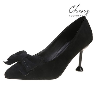 Giày cao gót nữ Changmun Closet nơ đen gót nhọn cao 8cm