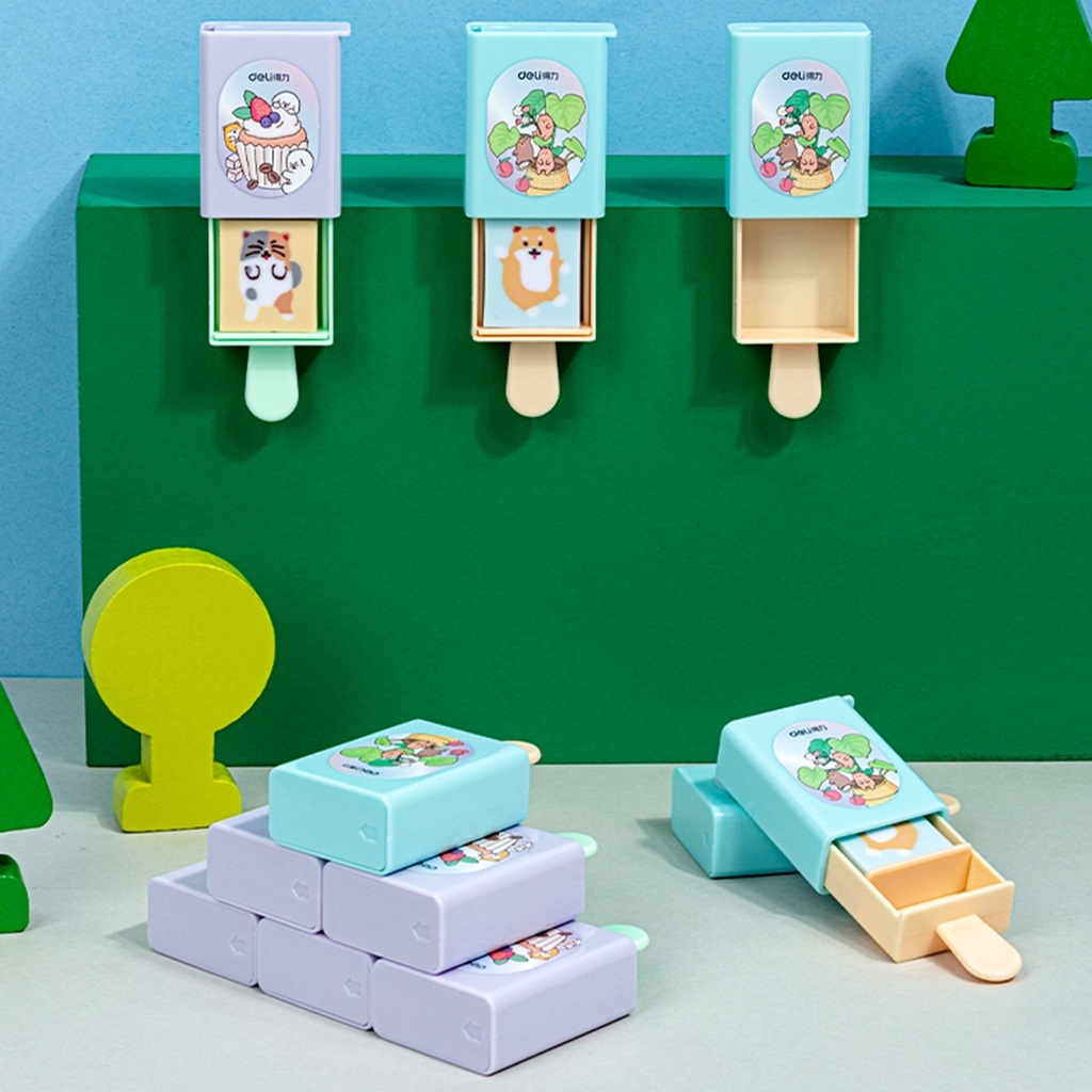 Deli Sáng tạo phong cách hoạt hình học sinh tẩy hộp tẩy phim hoạt hình mềm tẩy bút chì tẩy