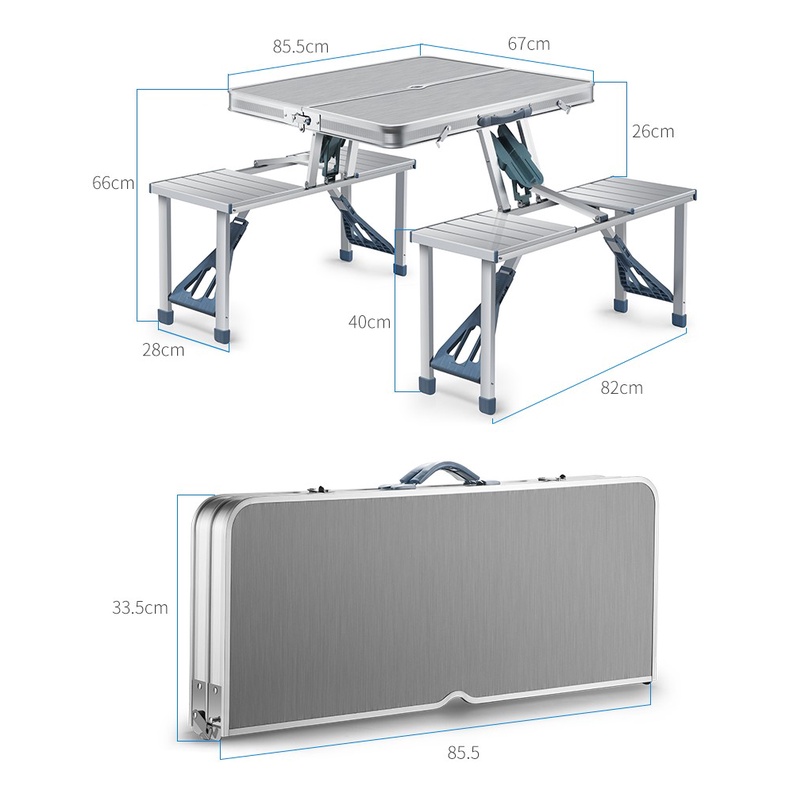 Bàn 4 ghế nhôm dã ngoại xếp gọn ZX17403,10kg, bàn 86x6 - Bàn ghế gấp gọn thành vali