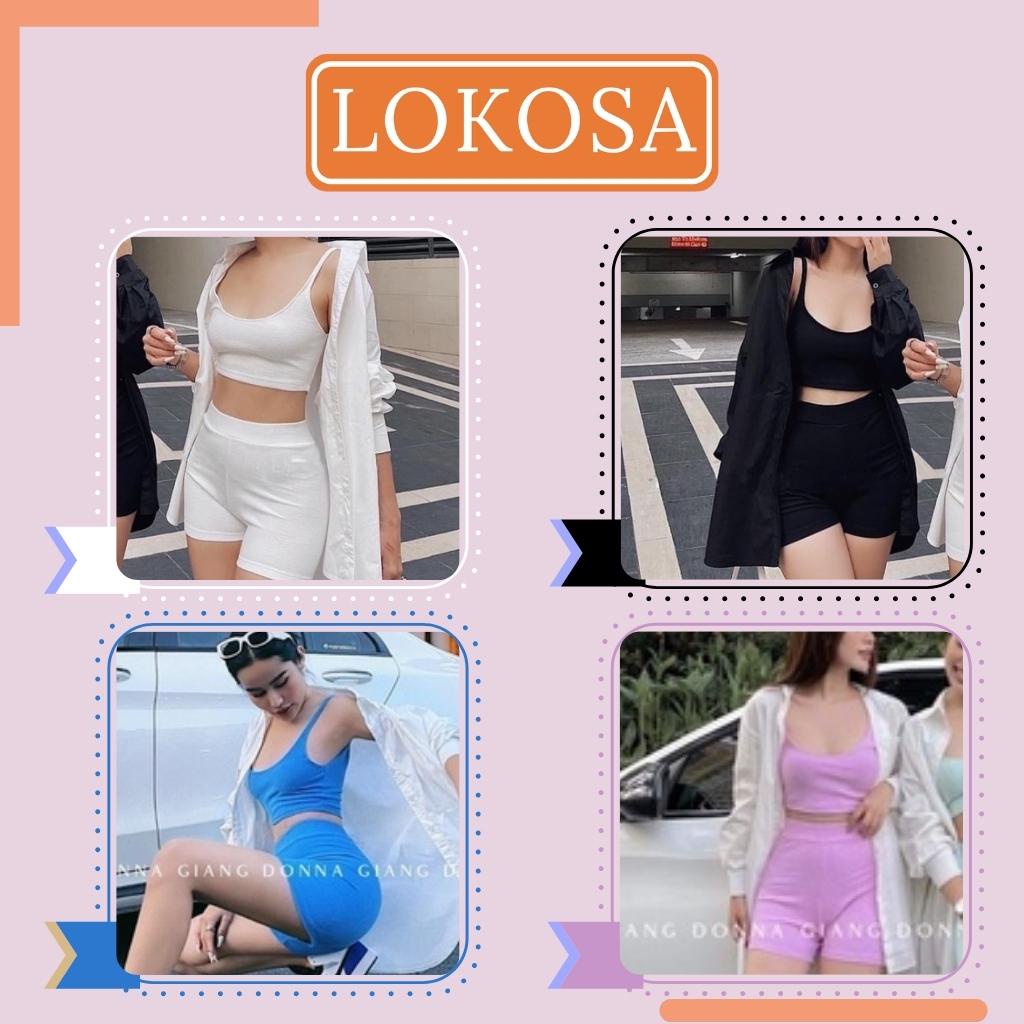 Set Bộ Thể Thao Nữ LOKOSA Set Áo Croptop Phối Quần Đùi Biker Ngắn Vải Mát Cá Tính Năng Động AO045