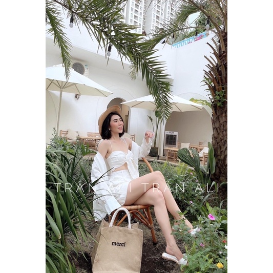 SET ÁO ỐNG LƯNG SAU CHUN NƠ NGỰC + ÁO SƠ MI + QUẦN SHORT