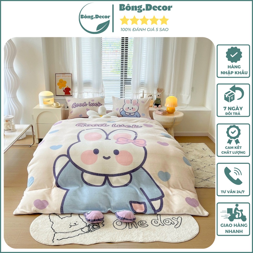 Bộ chăn ga gối nỉ nhung 5D nhập khẩu cao cấp, chăn ga gối nỉ nhung siêu mềm mịn không xù lông miễn phí bo chun